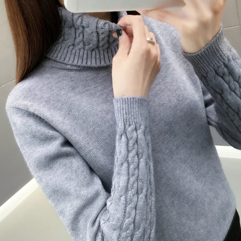 Women Sweater Turtleneck Pullovers Autumn Winter Sweaters New 2025 Long Sleeves Thick Warm Female Sweater Khaki