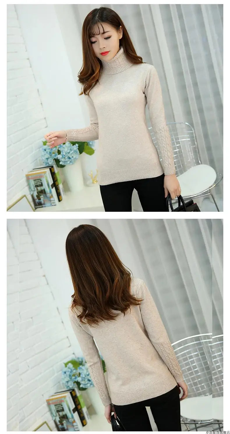 Women Sweater Turtleneck Pullovers Autumn Winter Sweaters New 2025 Long Sleeves Thick Warm Female Sweater Khaki