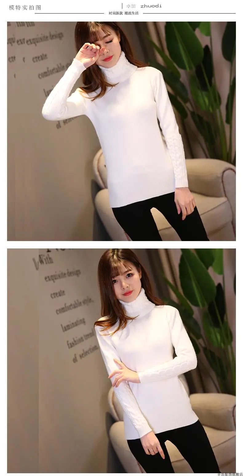 Women Sweater Turtleneck Pullovers Autumn Winter Sweaters New 2025 Long Sleeves Thick Warm Female Sweater Khaki