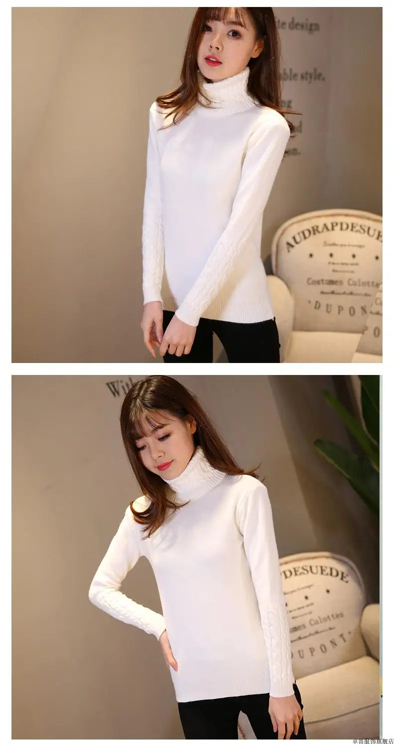 Women Sweater Turtleneck Pullovers Autumn Winter Sweaters New 2025 Long Sleeves Thick Warm Female Sweater Khaki