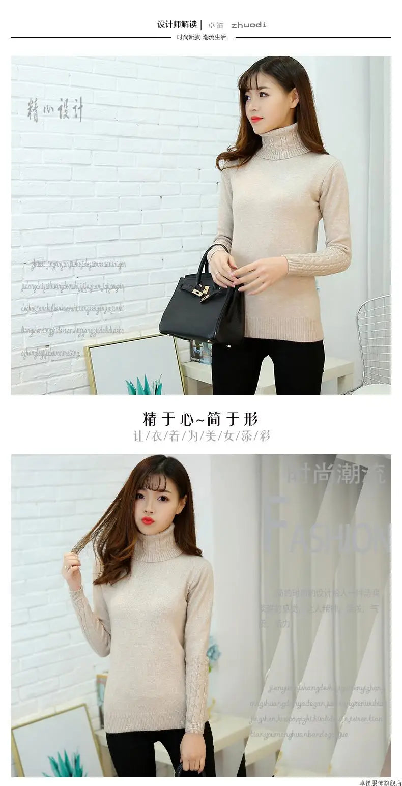 Women Sweater Turtleneck Pullovers Autumn Winter Sweaters New 2025 Long Sleeves Thick Warm Female Sweater Khaki
