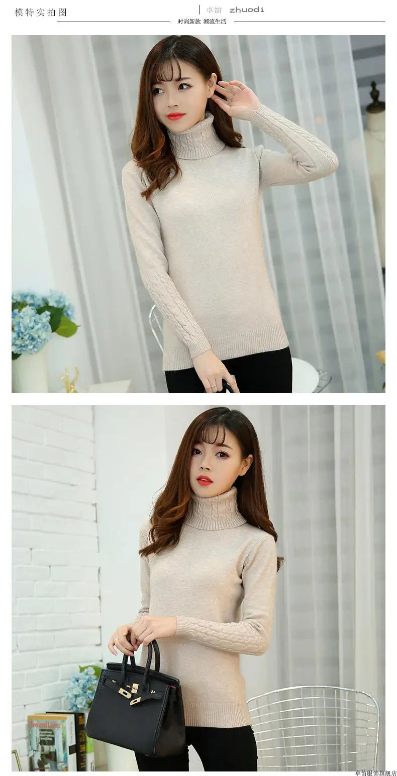 Women Sweater Turtleneck Pullovers Autumn Winter Sweaters New 2025 Long Sleeves Thick Warm Female Sweater Khaki