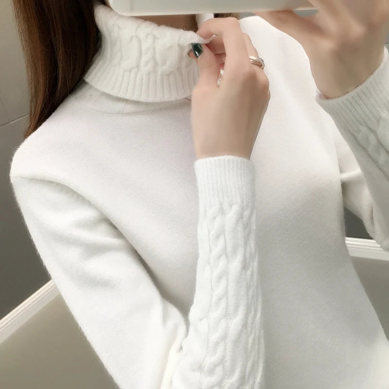 Women Sweater Turtleneck Pullovers Autumn Winter Sweaters New 2025 Long Sleeves Thick Warm Female Sweater Khaki