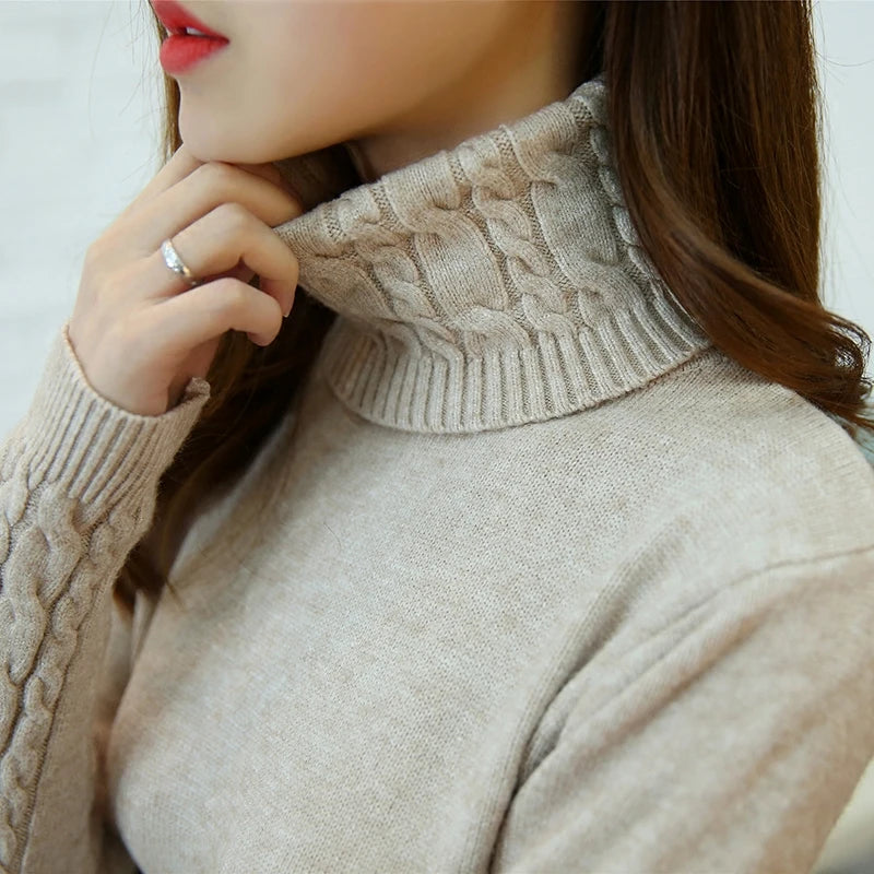 Women Sweater Turtleneck Pullovers Autumn Winter Sweaters New 2025 Long Sleeves Thick Warm Female Sweater Khaki