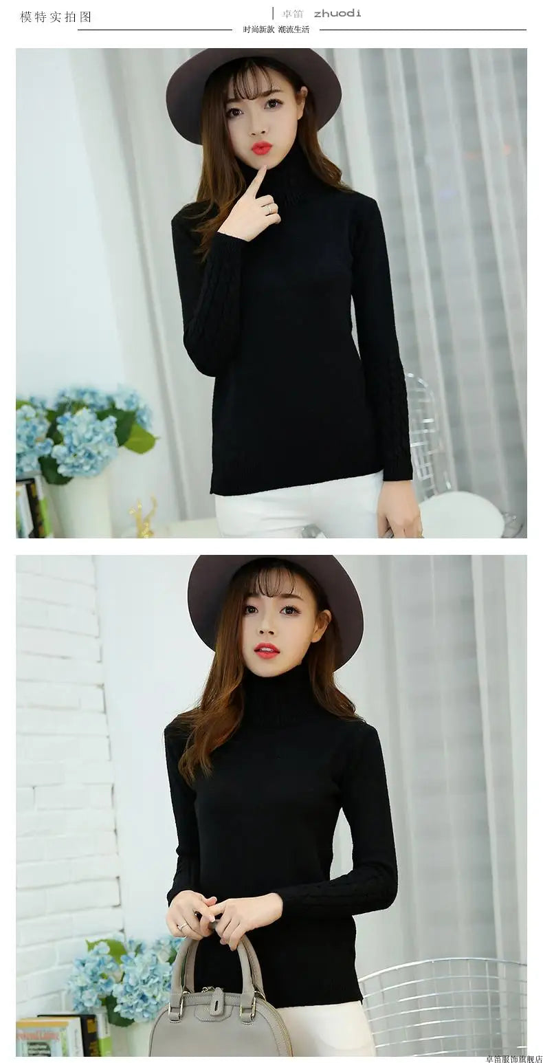 Women Sweater Turtleneck Pullovers Autumn Winter Sweaters New 2025 Long Sleeves Thick Warm Female Sweater Khaki