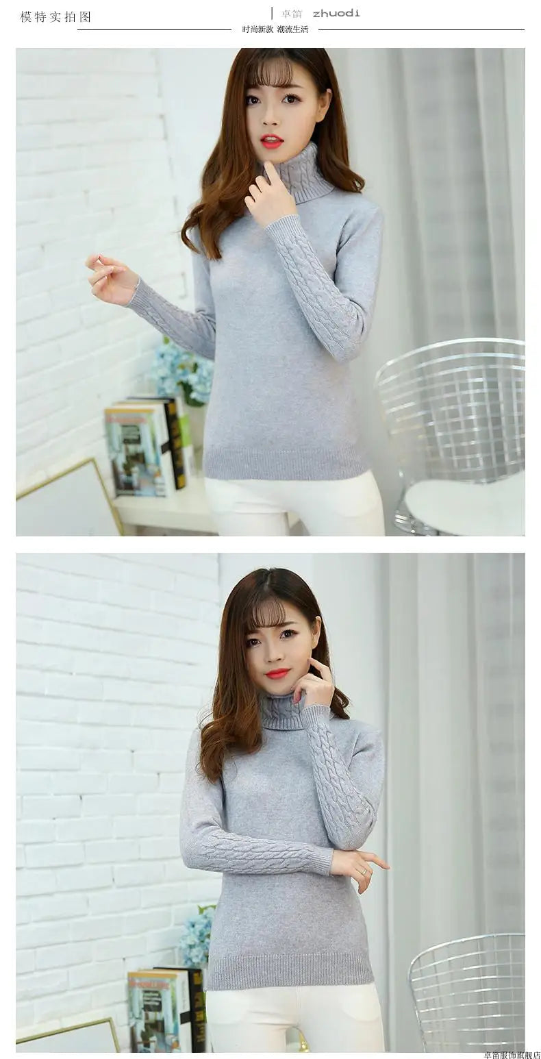 Women Sweater Turtleneck Pullovers Autumn Winter Sweaters New 2025 Long Sleeves Thick Warm Female Sweater Khaki