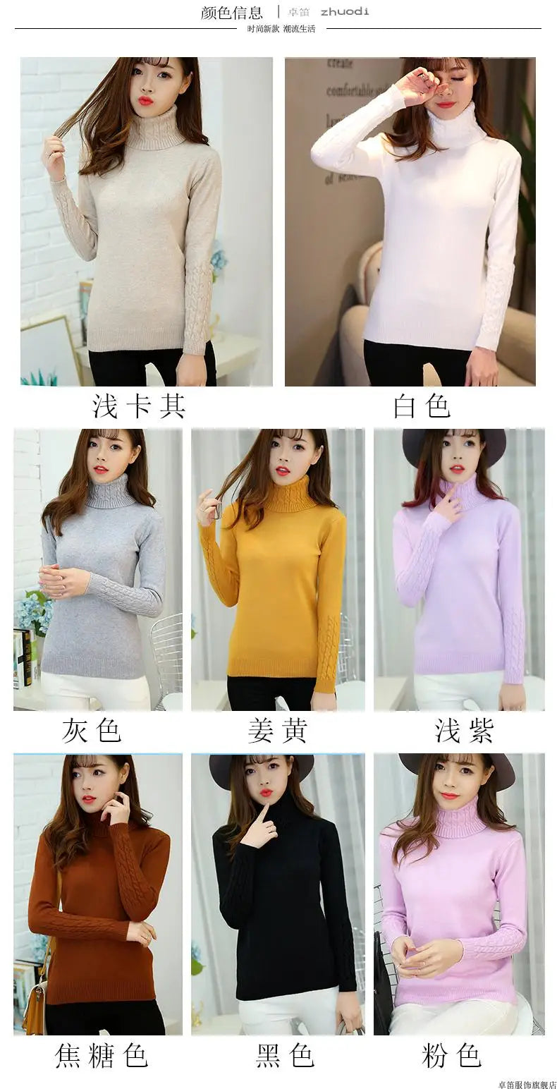 Women Sweater Turtleneck Pullovers Autumn Winter Sweaters New 2025 Long Sleeves Thick Warm Female Sweater Khaki