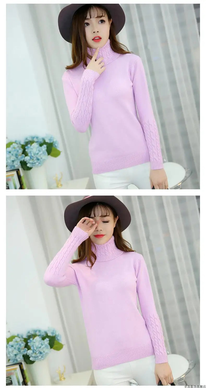 Women Sweater Turtleneck Pullovers Autumn Winter Sweaters New 2025 Long Sleeves Thick Warm Female Sweater Khaki