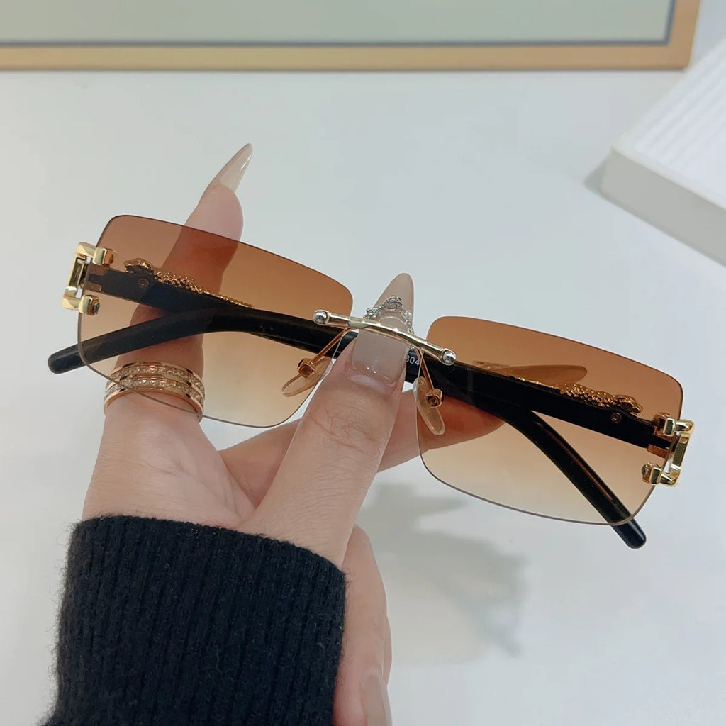 1 Pc Fashionable Women Men Sunglasses Frameless Rectangular Personalized Sunglasses for Daily Life Vintage Sun Glasses For male