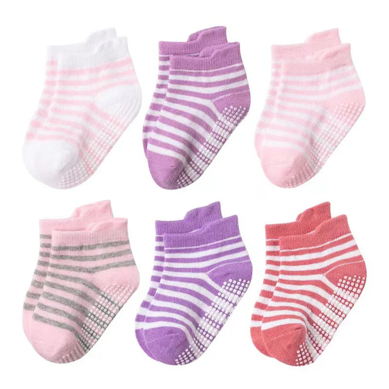 6 Pairs Kids Non-slip Floor Socks For Toddler Baby Boys Girls Indoor Activities Learn To Walk Ankle Socks
