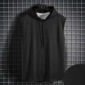 Men Tie Collar Hooded Sleeveless Vests Male Summer Loose Solid Hip Hop Tee Shirt Tops