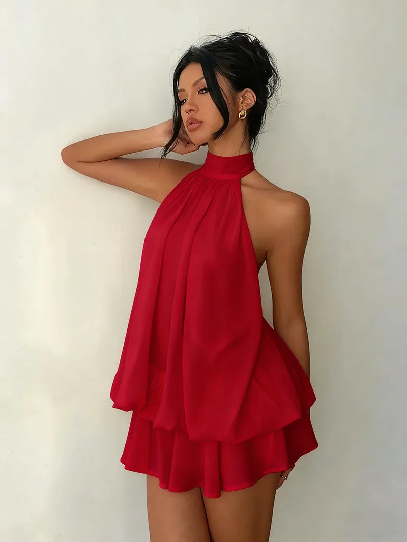 Halter Mini Dress Women Chiffon Backless Summer Dress Woman Sweet Party Dress Sexy Beach Dresses For Women 2026 Vestidos Mujer