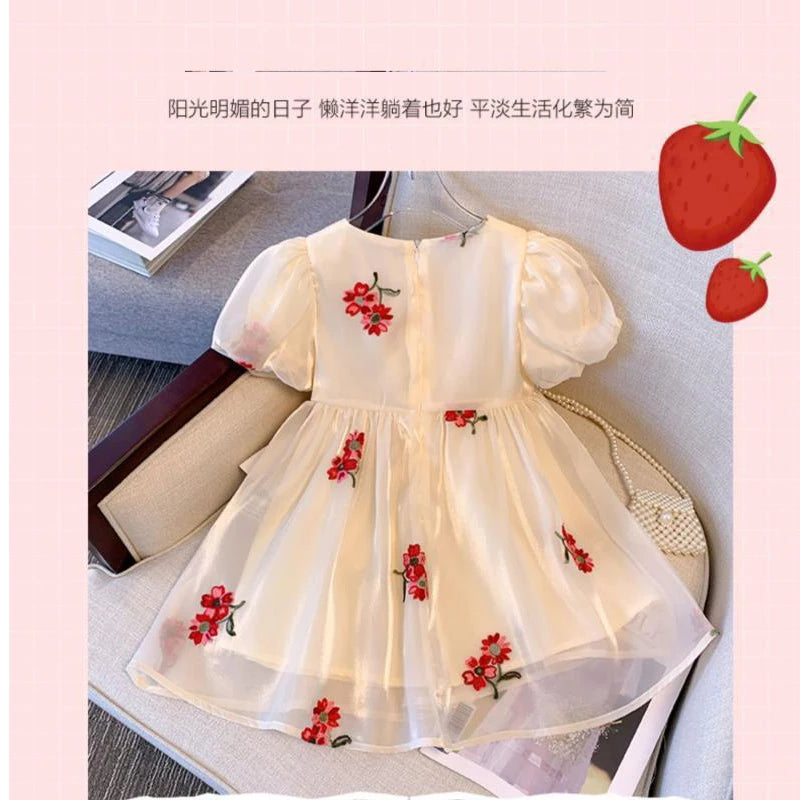 Humor Bear Girls' Clothing Puff Sleeves Gauzy Dress Bow Tie Decoration Princess Dress Casual Children Costume