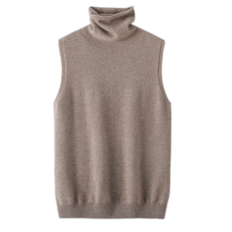 Women Merino Wool Sleeveless Pullovers Turtleneck Sweater Waistcoat Wool Knitwear Spring Autumn Winter Fashion Vest Tops