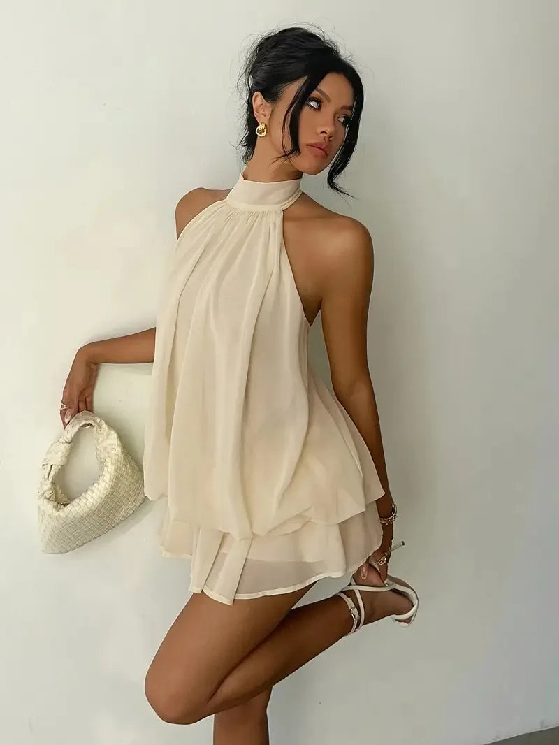 Halter Mini Dress Women Chiffon Backless Summer Dress Woman Sweet Party Dress Sexy Beach Dresses For Women 2026 Vestidos Mujer