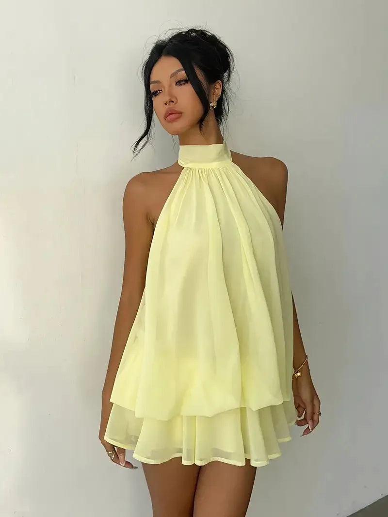 Halter Mini Dress Women Chiffon Backless Summer Dress Woman Sweet Party Dress Sexy Beach Dresses For Women 2026 Vestidos Mujer
