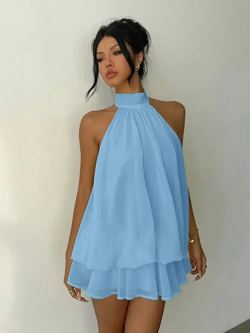 Halter Mini Dress Women Chiffon Backless Summer Dress Woman Sweet Party Dress Sexy Beach Dresses For Women 2026 Vestidos Mujer