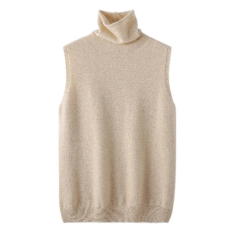 Women Merino Wool Sleeveless Pullovers Turtleneck Sweater Waistcoat Wool Knitwear Spring Autumn Winter Fashion Vest Tops