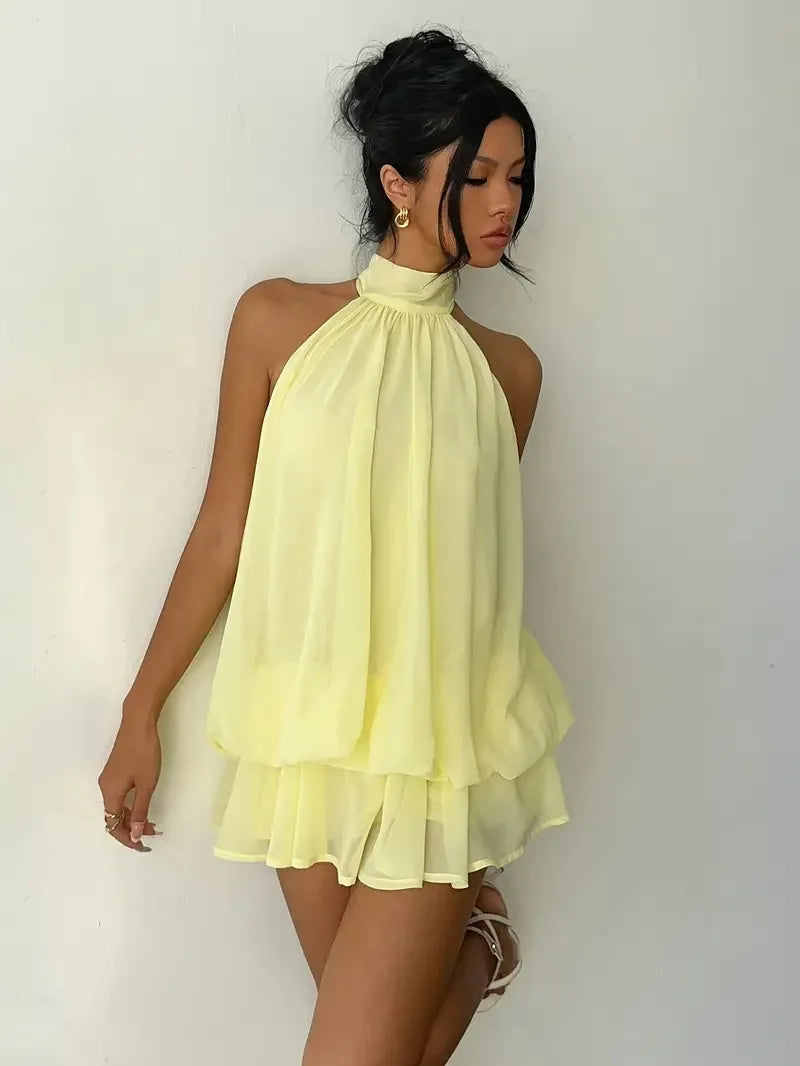 Halter Mini Dress Women Chiffon Backless Summer Dress Woman Sweet Party Dress Sexy Beach Dresses For Women 2026 Vestidos Mujer