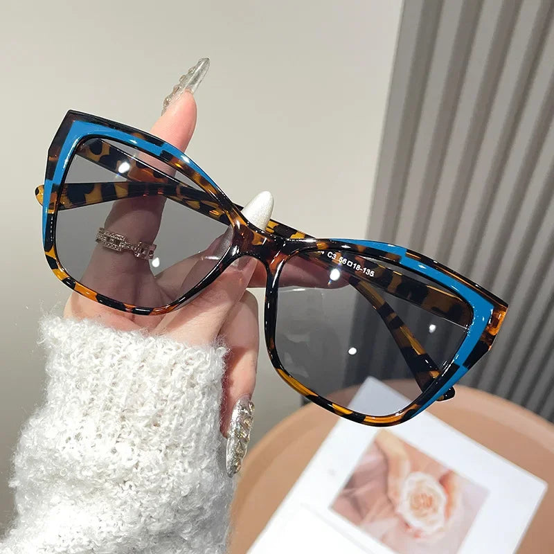 Fashionable Color Block Personality Sunglasses Street Snap Slimming Effect Popular Eyewear Oculos De Sol Female Eyeglasses