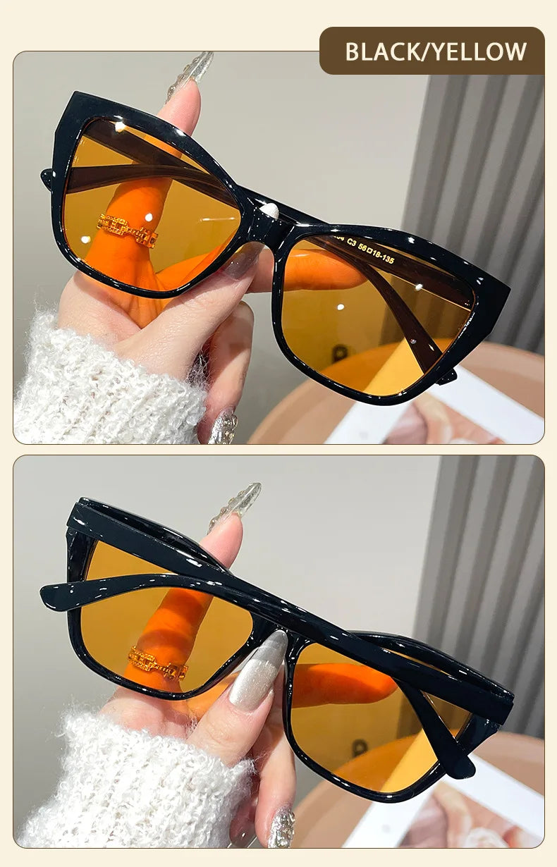 Fashionable Color Block Personality Sunglasses Street Snap Slimming Effect Popular Eyewear Oculos De Sol Female Eyeglasses