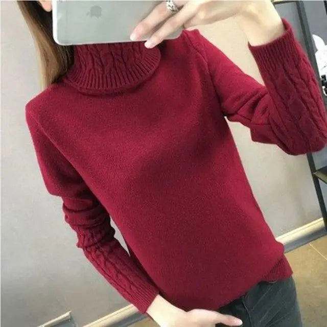 Women Sweater Turtleneck Pullovers Autumn Winter Sweaters New 2025 Long Sleeves Thick Warm Female Sweater Khaki