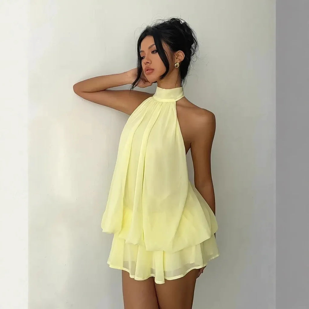 Halter Mini Dress Women Chiffon Backless Summer Dress Woman Sweet Party Dress Sexy Beach Dresses For Women 2026 Vestidos Mujer