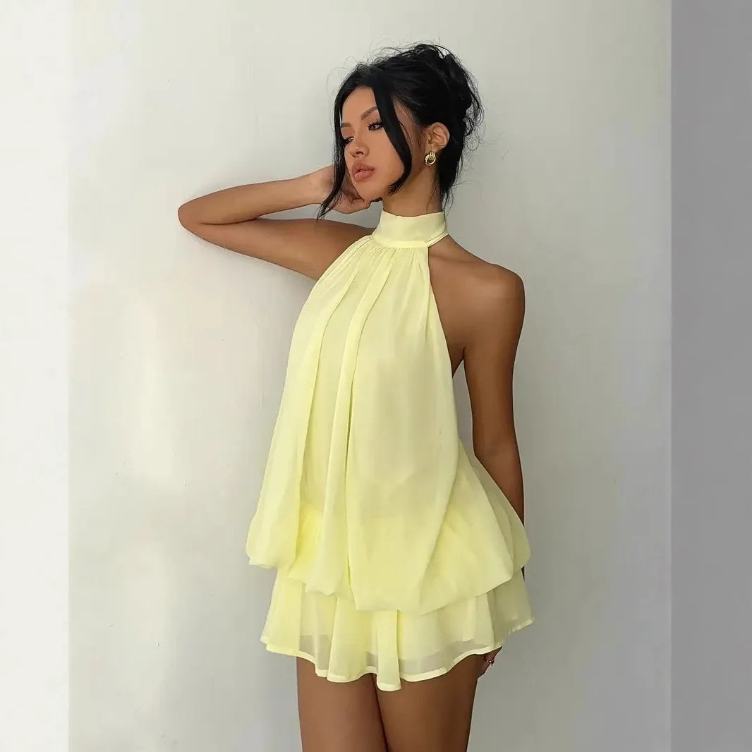 Halter Mini Dress Women Chiffon Backless Summer Dress Woman Sweet Party Dress Sexy Beach Dresses For Women 2026 Vestidos Mujer