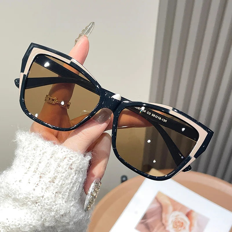 Fashionable Color Block Personality Sunglasses Street Snap Slimming Effect Popular Eyewear Oculos De Sol Female Eyeglasses
