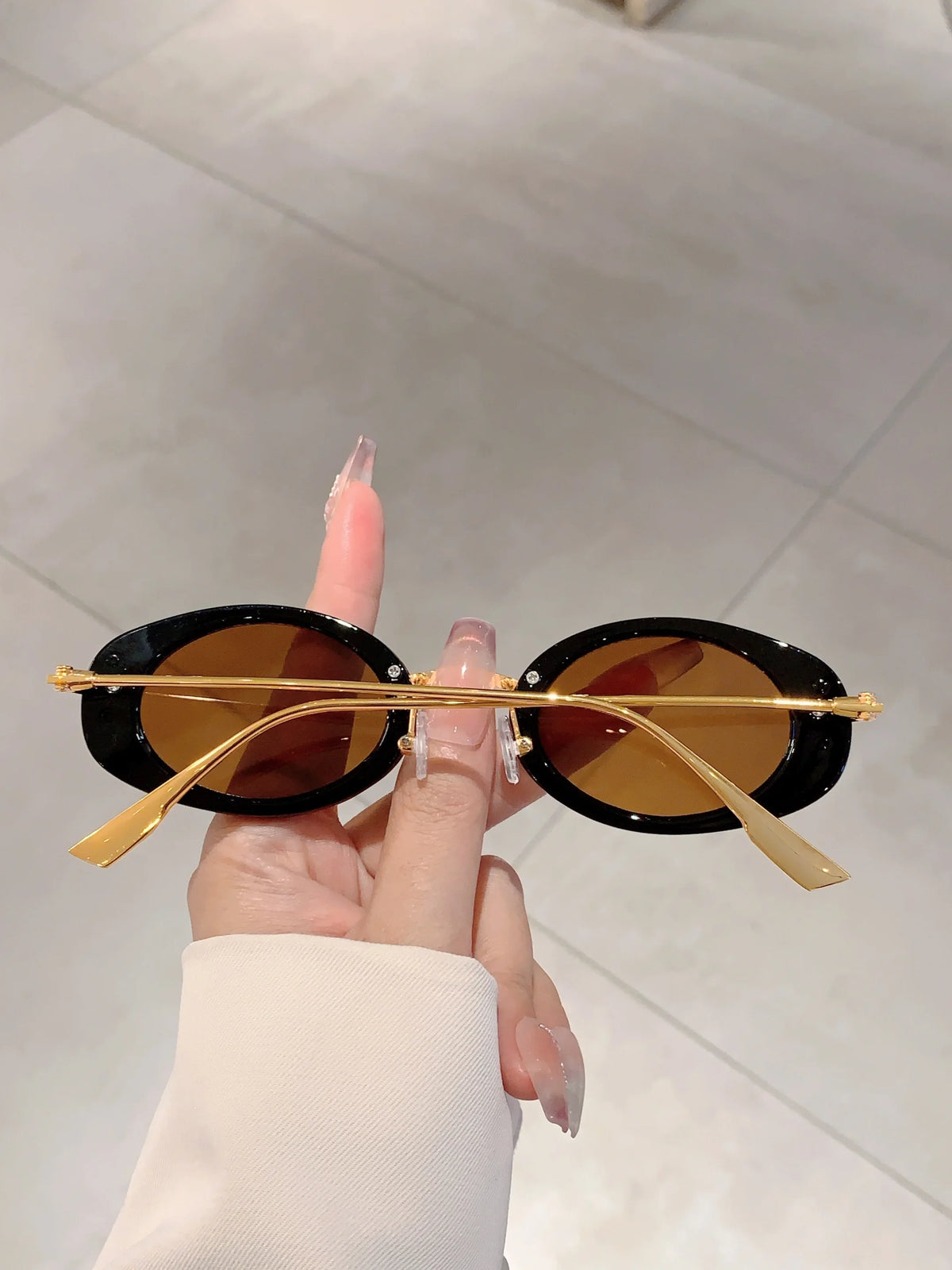 Small Oval Frame Retro Sunglasses Luxury Metal Designer Shades Women's Trendy Fashion Brand Leopard Beach Sun Glasses for Lady