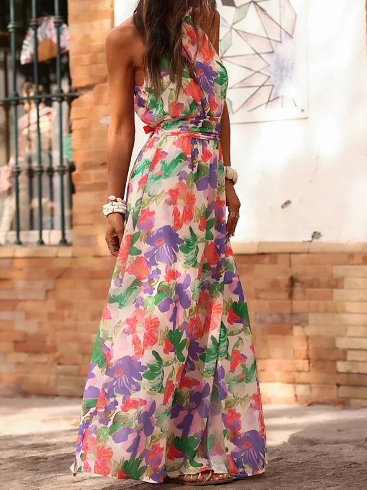 2026 Women Sleeveless Maxi Dress Chic Patchwork Print O-Neck Summer Fashion Elegant Casual Party Holiday Ladies Dress Streetwear
