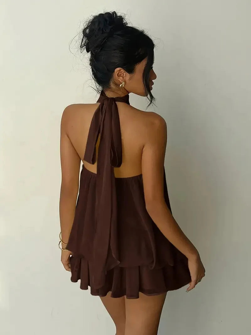 Halter Mini Dress Women Chiffon Backless Summer Dress Woman Sweet Party Dress Sexy Beach Dresses For Women 2026 Vestidos Mujer