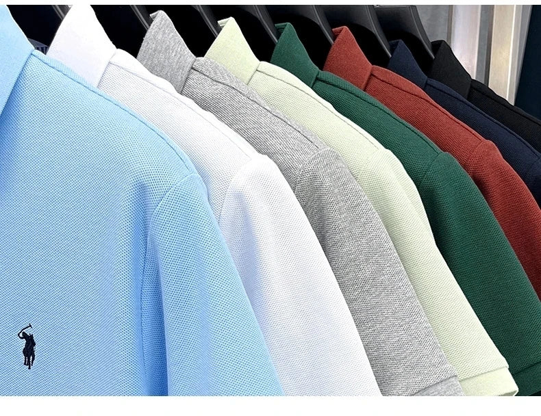 100% pure cotton high-end brand men's short sleeve polo shirt summer fashion original pony embroidery golf Paul  casual T-shirt