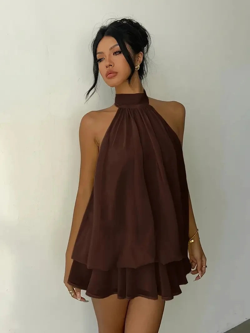 Halter Mini Dress Women Chiffon Backless Summer Dress Woman Sweet Party Dress Sexy Beach Dresses For Women 2026 Vestidos Mujer