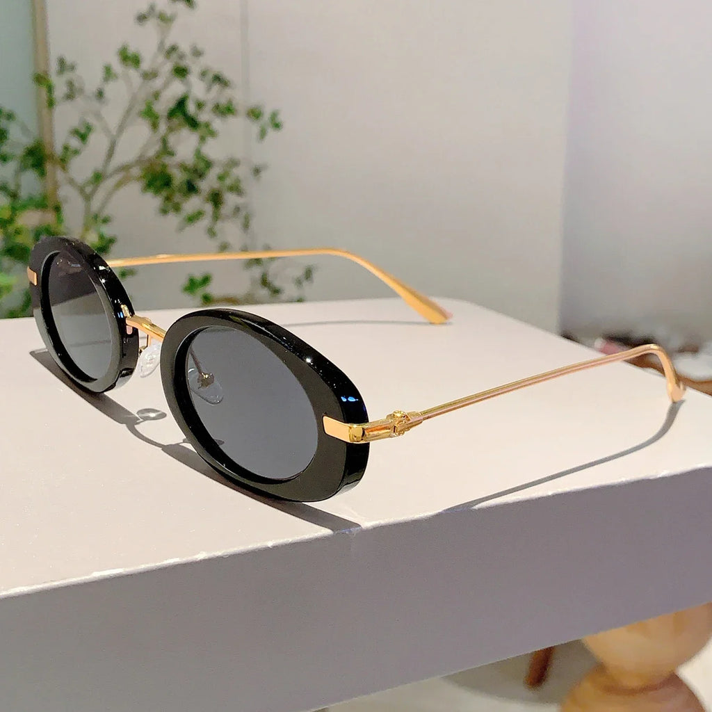 Small Oval Frame Retro Sunglasses Luxury Metal Designer Shades Women's Trendy Fashion Brand Leopard Beach Sun Glasses for Lady