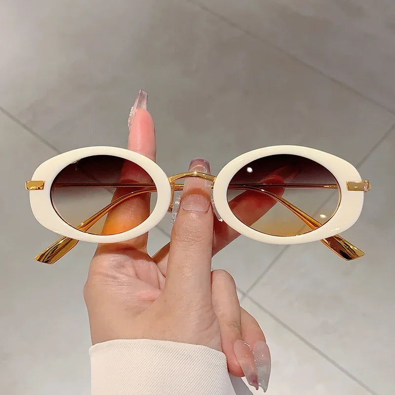 Small Oval Frame Retro Sunglasses Luxury Metal Designer Shades Women's Trendy Fashion Brand Leopard Beach Sun Glasses for Lady