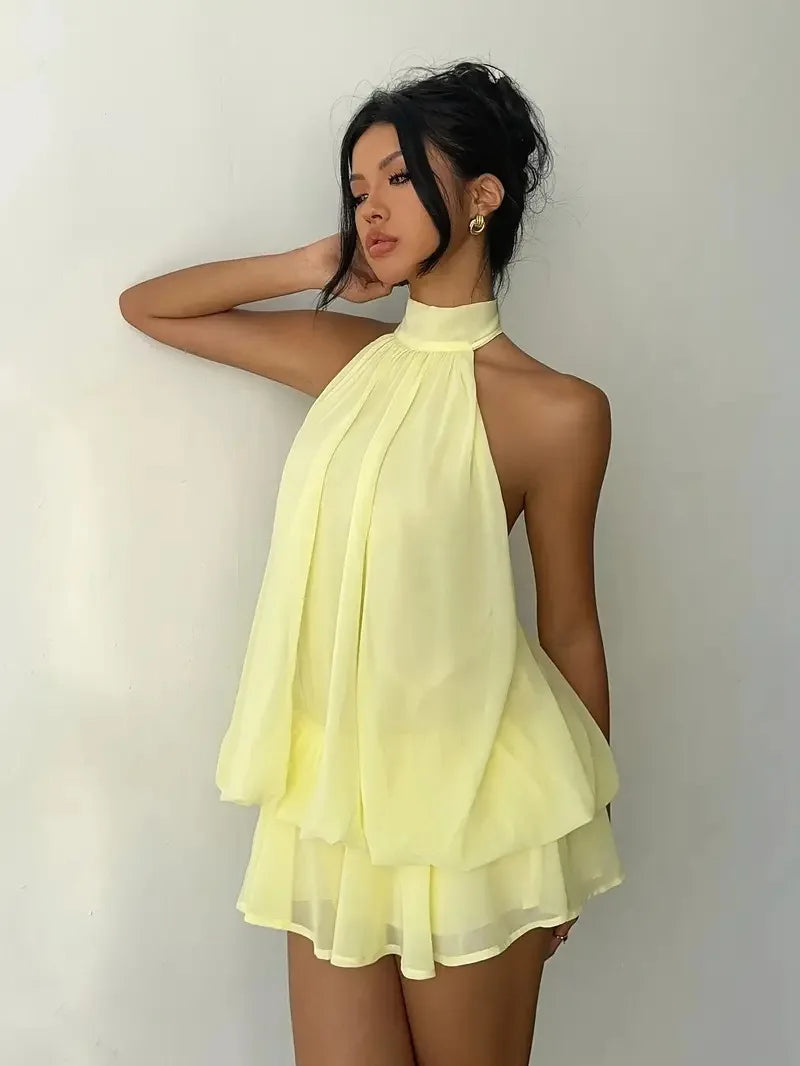 Halter Mini Dress Women Chiffon Backless Summer Dress Woman Sweet Party Dress Sexy Beach Dresses For Women 2026 Vestidos Mujer
