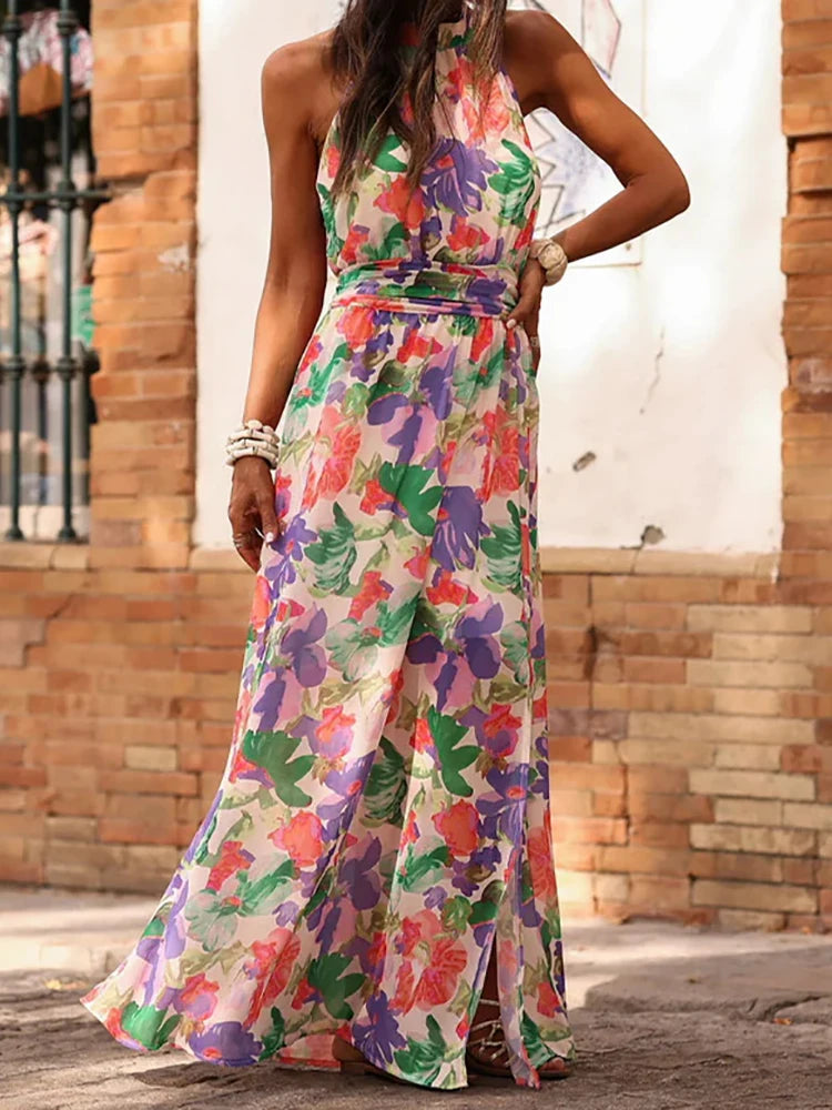 2026 Women Sleeveless Maxi Dress Chic Patchwork Print O-Neck Summer Fashion Elegant Casual Party Holiday Ladies Dress Streetwear