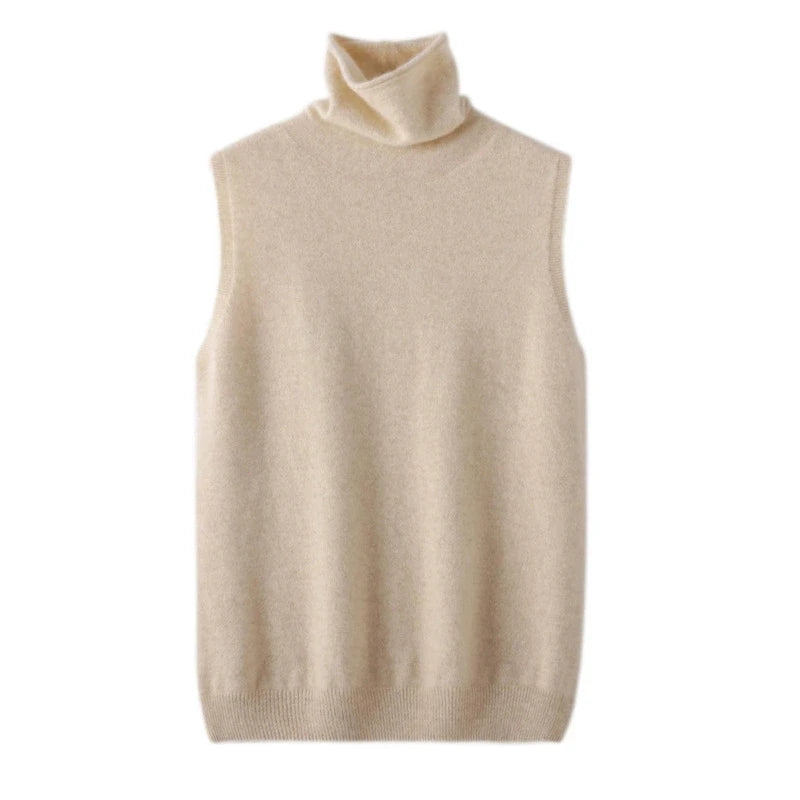 Women Merino Wool Sleeveless Pullovers Turtleneck Sweater Waistcoat Wool Knitwear Spring Autumn Winter Fashion Vest Tops