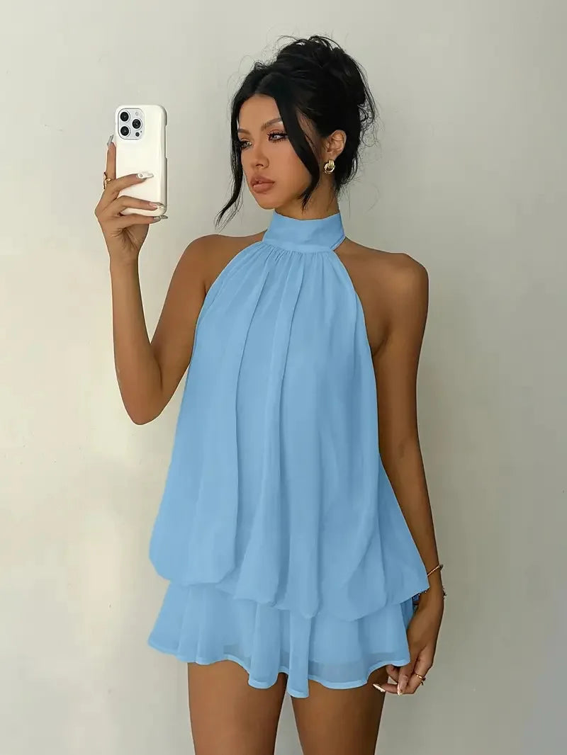Halter Mini Dress Women Chiffon Backless Summer Dress Woman Sweet Party Dress Sexy Beach Dresses For Women 2026 Vestidos Mujer