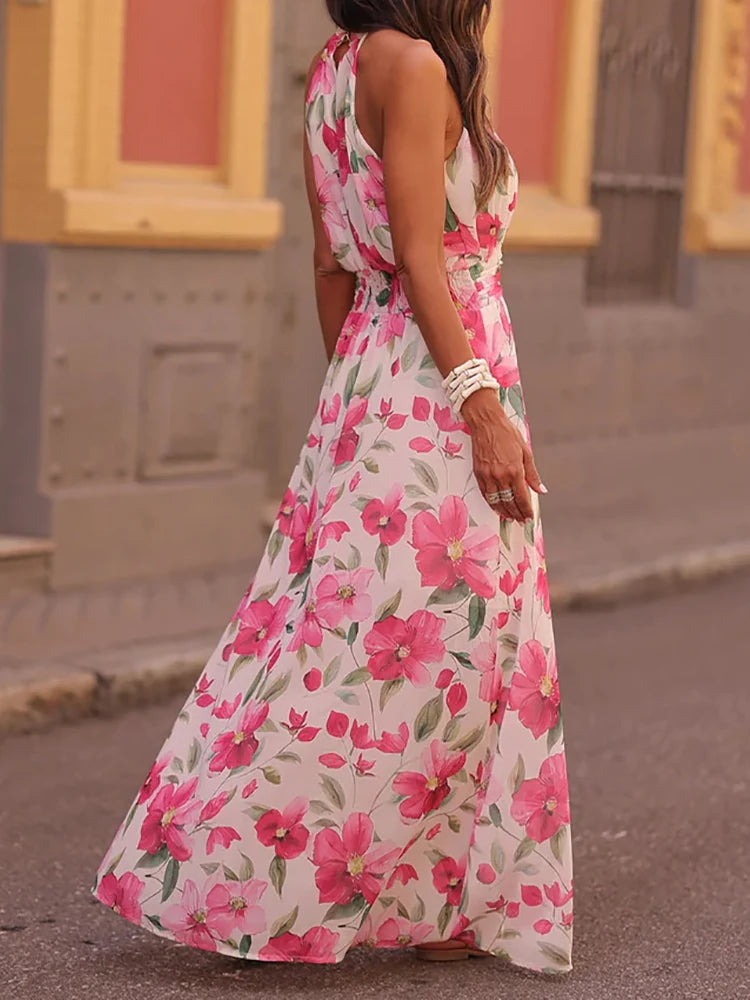 2026 Women Sleeveless Maxi Dress Chic Patchwork Print O-Neck Summer Fashion Elegant Casual Party Holiday Ladies Dress Streetwear