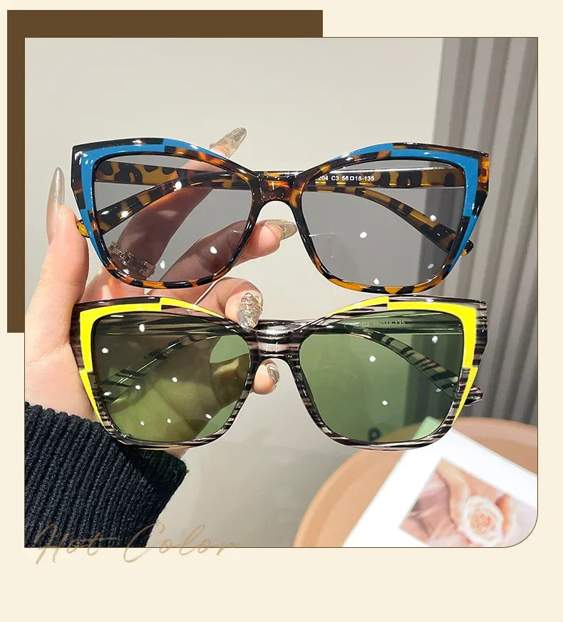 Fashionable Color Block Personality Sunglasses Street Snap Slimming Effect Popular Eyewear Oculos De Sol Female Eyeglasses