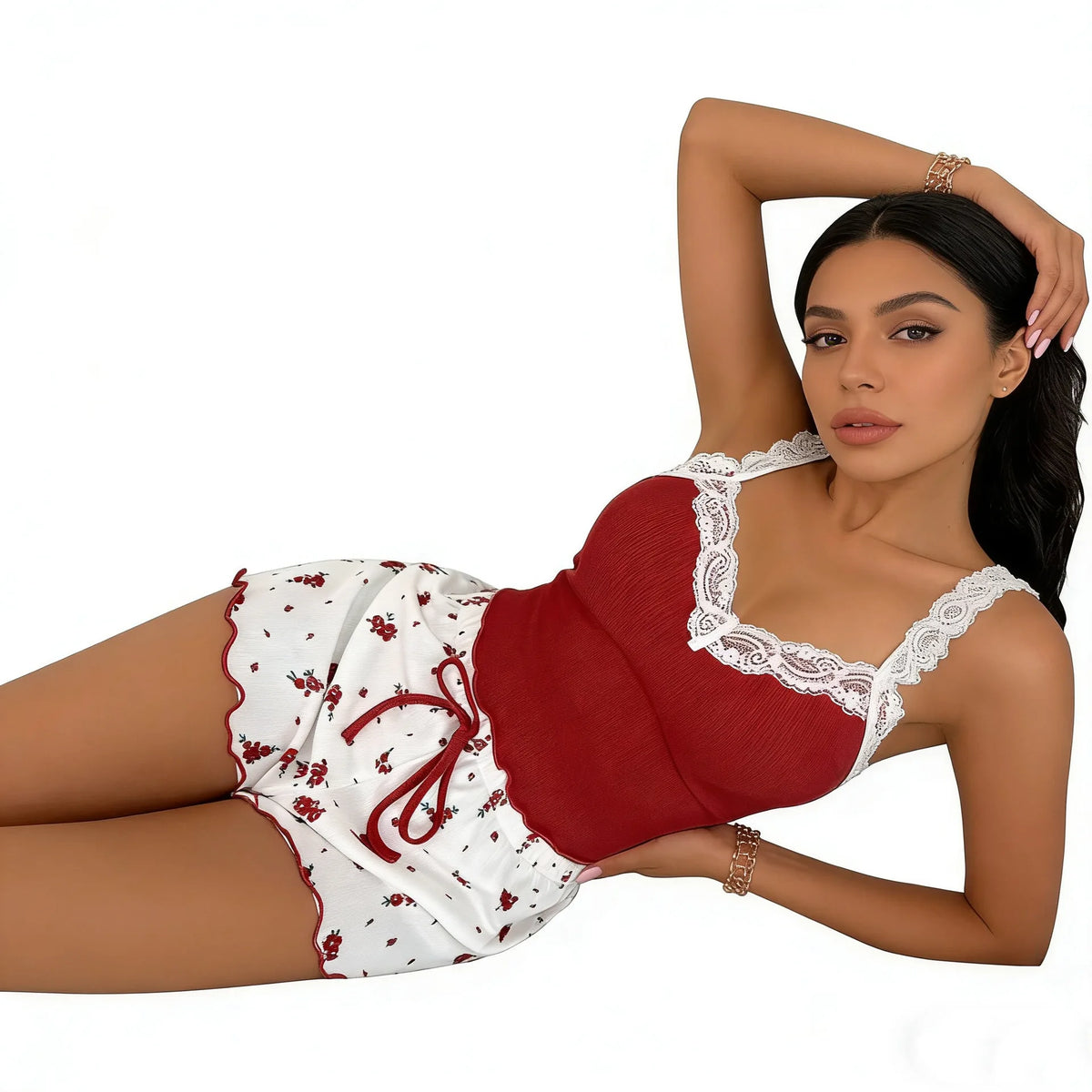 2026 women's sexy lace lace camisole vest shorts sleepwear women's slim fit two-piece home outfit new product pink coffee blue
