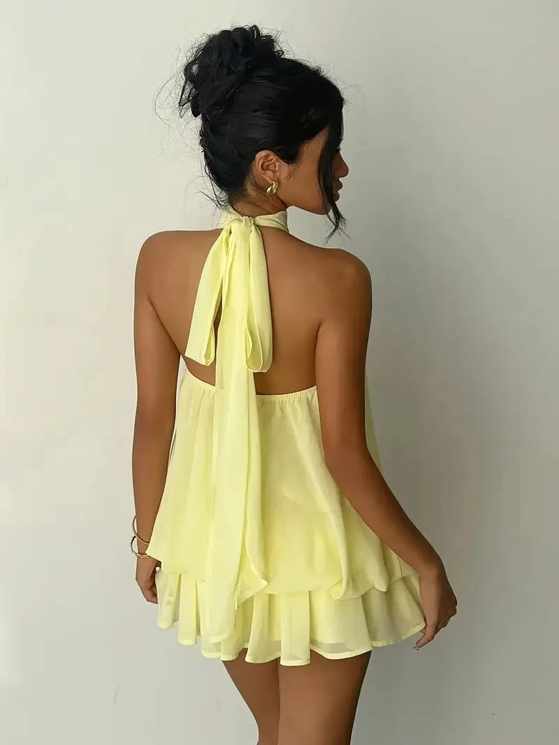 Halter Mini Dress Women Chiffon Backless Summer Dress Woman Sweet Party Dress Sexy Beach Dresses For Women 2026 Vestidos Mujer