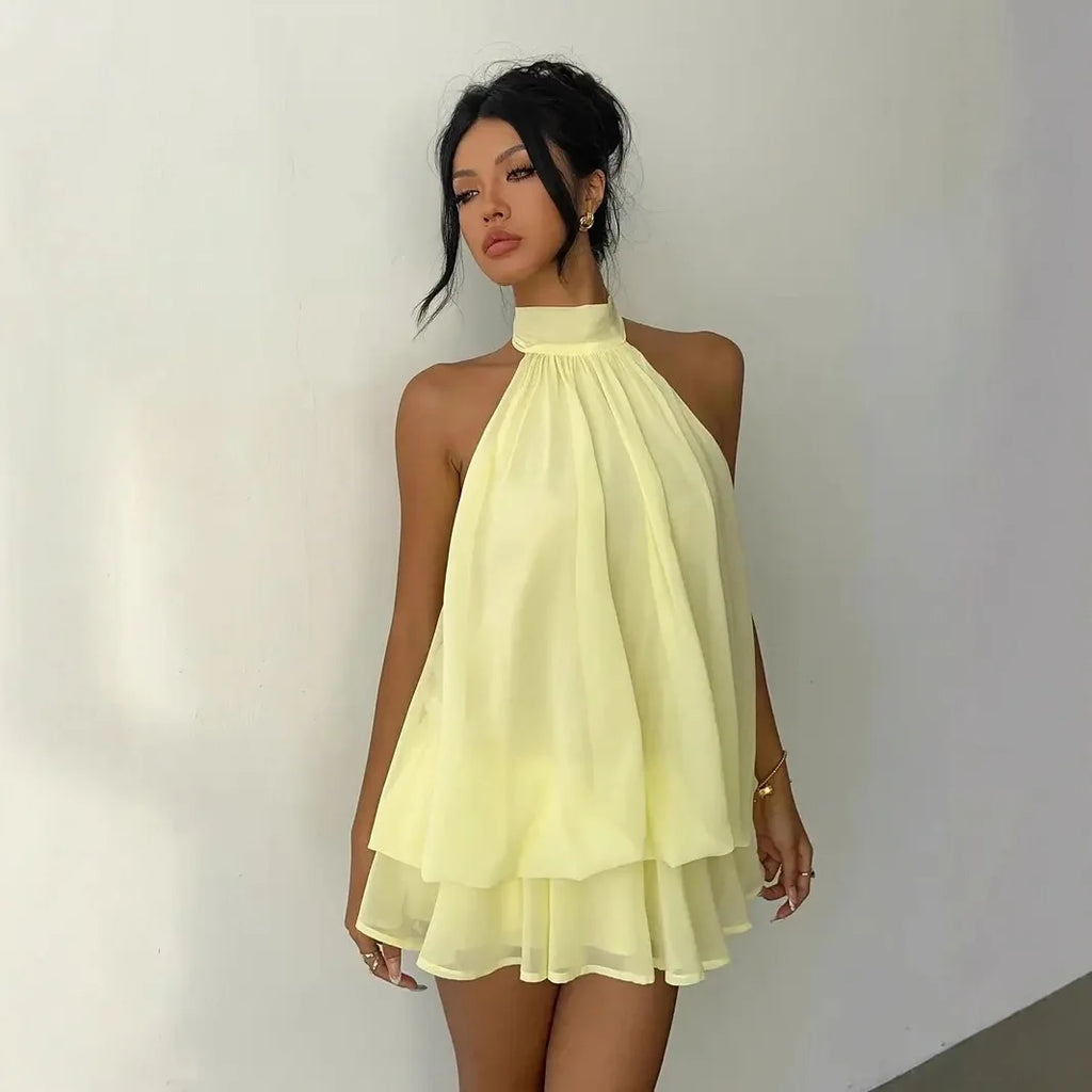 Halter Mini Dress Women Chiffon Backless Summer Dress Woman Sweet Party Dress Sexy Beach Dresses For Women 2026 Vestidos Mujer