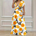 Women's XL-5XL Plus Size Hot selling V-neck elegant and casual printed long dress with large hem for women's clothing Women's