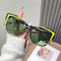 Fashionable Color Block Personality Sunglasses Street Snap Slimming Effect Popular Eyewear Oculos De Sol Female Eyeglasses