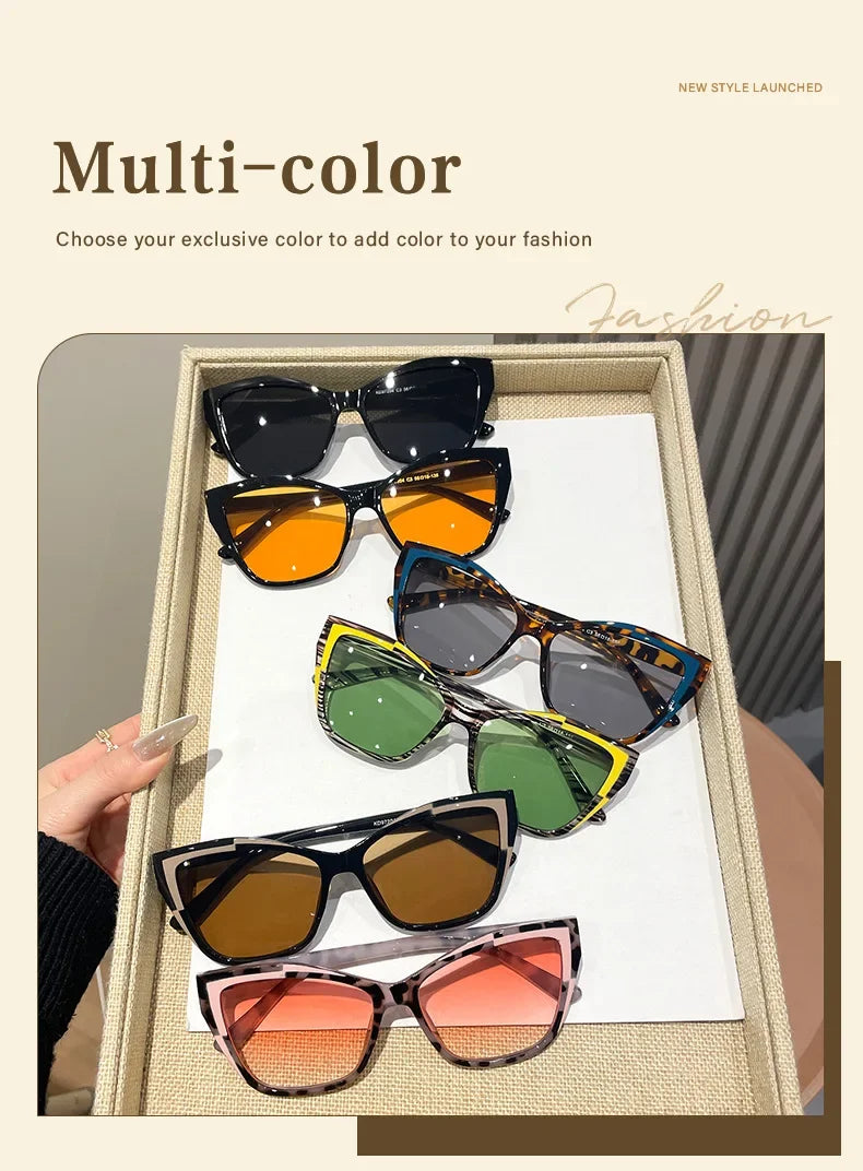 Fashionable Color Block Personality Sunglasses Street Snap Slimming Effect Popular Eyewear Oculos De Sol Female Eyeglasses
