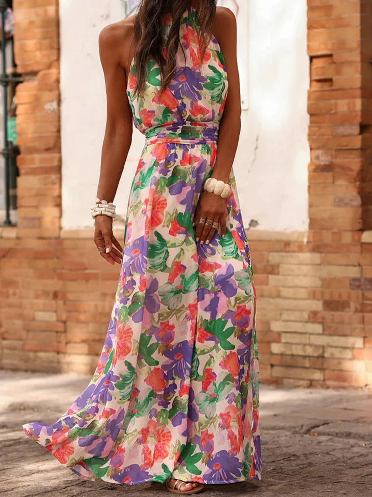 2026 Women Sleeveless Maxi Dress Chic Patchwork Print O-Neck Summer Fashion Elegant Casual Party Holiday Ladies Dress Streetwear