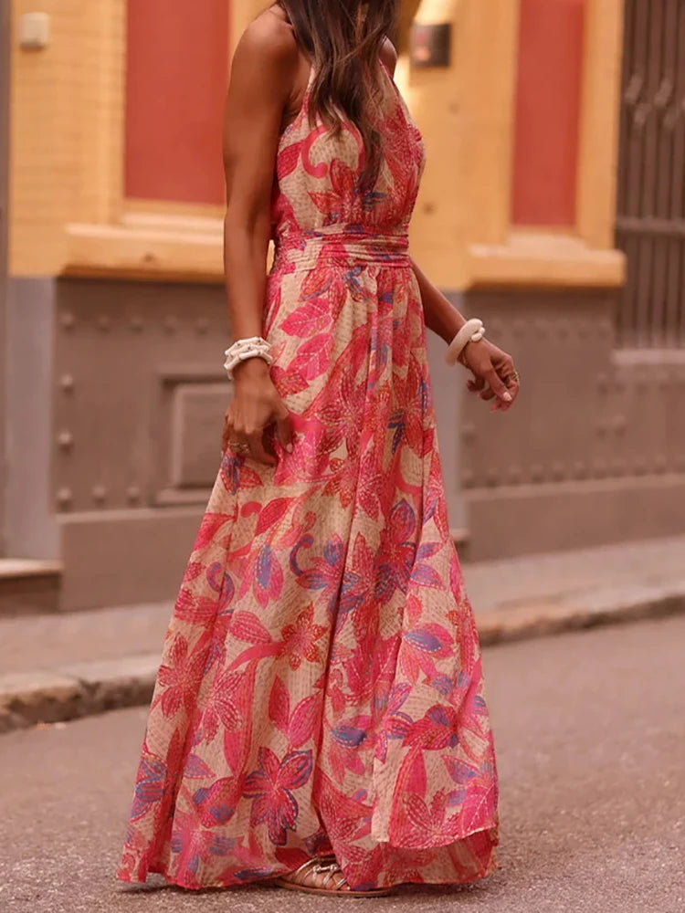 2026 Women Sleeveless Maxi Dress Chic Patchwork Print O-Neck Summer Fashion Elegant Casual Party Holiday Ladies Dress Streetwear